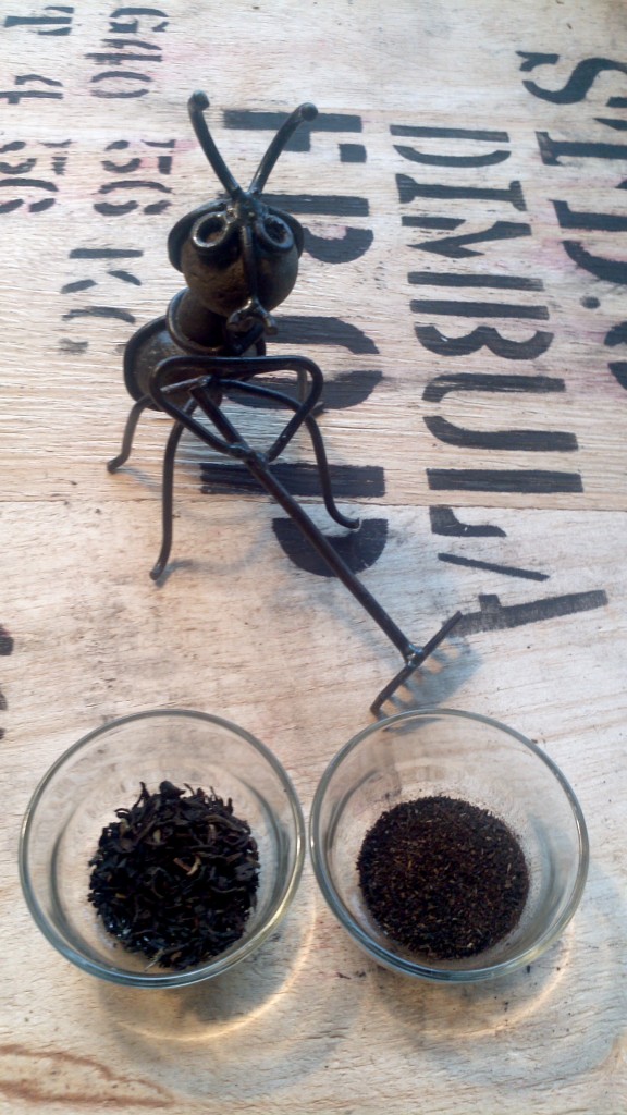 Visual difference between a loose leaf English Breakfast blend by The Tea Spot, and your run-o-the-mill bagged English Breakfast Blend (sans the bag of course!)